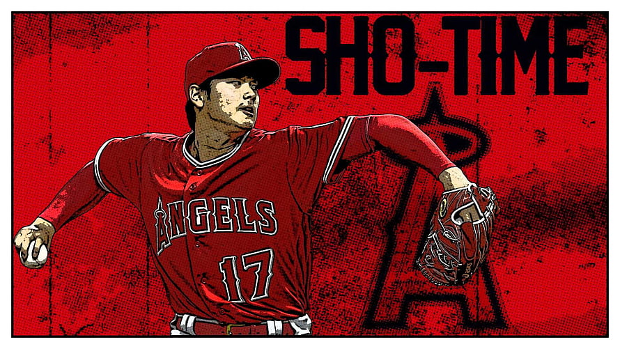 Shohei Ohtani Los Angeles Angels Pitching Illustration Red Halftone Style HD wallpaper