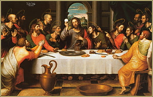 The Last Supper by Juan de Juanes, Renaissance oil painting of Christ and the apostles at a long table HD wallpaper