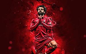 Mohamed Salah Liverpool FC Goal Celebration Artwork with Dramatic Red Ink Splash Background HD wallpaper