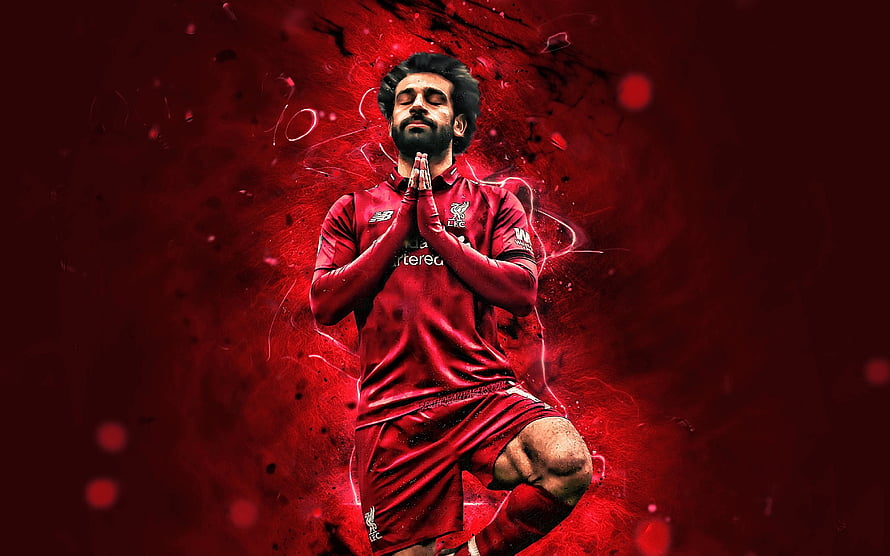 Mohamed Salah Liverpool FC Goal Celebration Artwork with Dramatic Red Ink Splash Background HD wallpaper