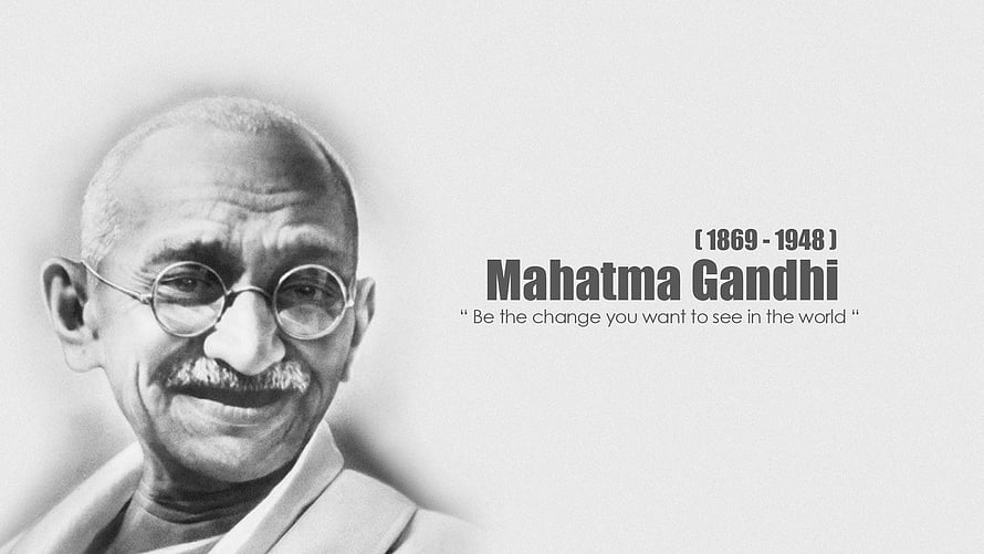 Mahatma Gandhi Black and White Portrait with Inspirational Quote HD wallpaper