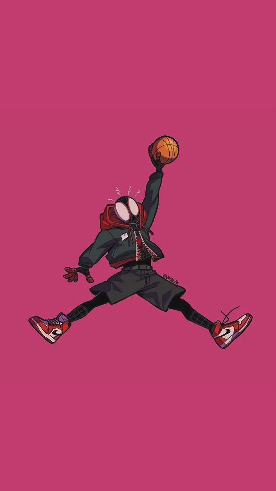 Spider-Man in Streetwear Basketball Dunk Illustration on Pink Background HD phone wallpaper