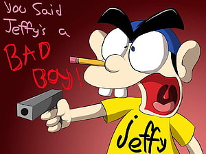 Jeffy from SuperMarioLogan Holding Gun With Pencil in Mouth on Red Background HD wallpaper