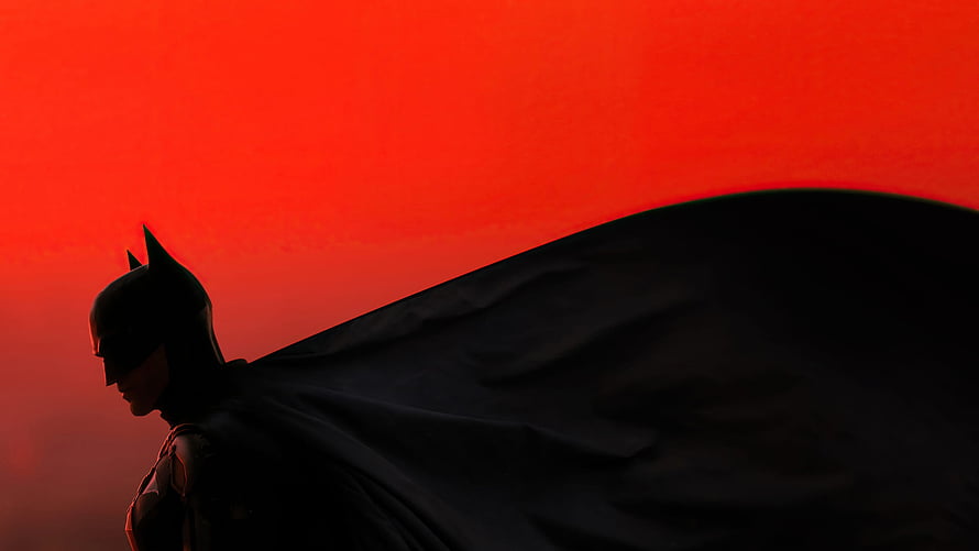 Batman Silhouette Against Dramatic Red Sky With Flowing Cape HD wallpaper