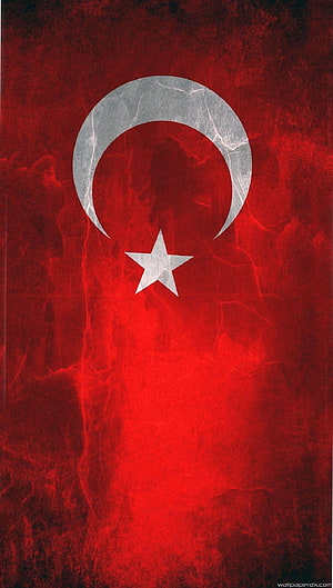 Grunge Turkey Flag with Crescent Moon and Star on Textured Red Background HD phone wallpaper