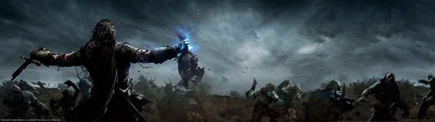 Dark Fantasy Warrior Wielding Glowing Blue Magic in Epic Battle Scene HD wallpaper