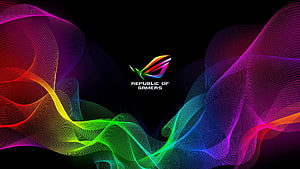 Asus ROG Republic of Gamers Abstract Neon Wave Artwork on Black Background HD wallpaper