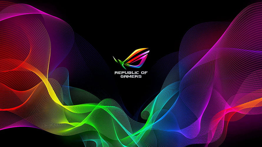 Asus ROG Republic of Gamers Abstract Neon Wave Artwork on Black Background HD wallpaper