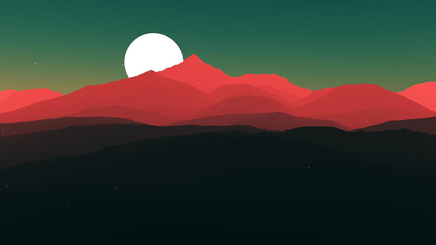 Minimalist Flat Design Mountain Landscape with Full Moon and Retro Color Palette HD wallpaper