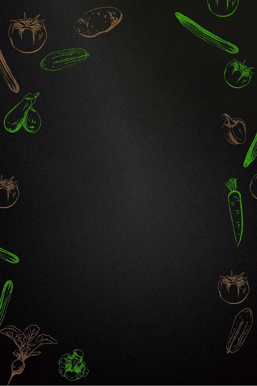 Hand-drawn vegetable sketches in green and copper on a dark chalkboard background HD phone wallpaper