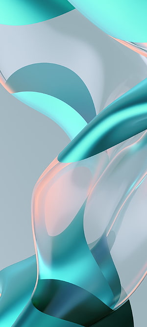 Abstract 3D Flowing Ribbons in Teal and Soft Pink with Glassy Translucent Surfaces HD phone wallpaper