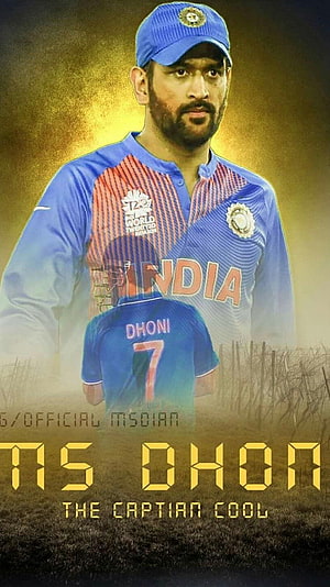 MS Dhoni in India Cricket Jersey with Golden Background and Captain Cool Nickname HD phone wallpaper