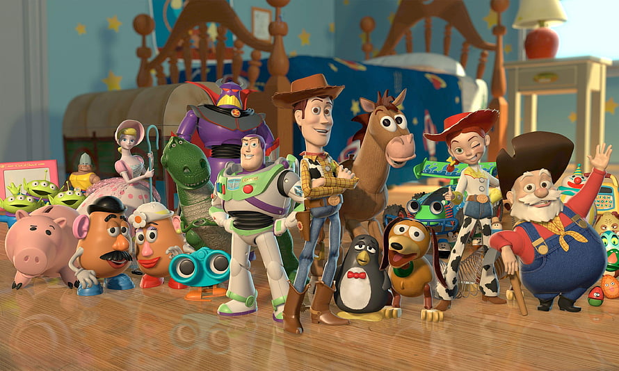 Toy Story Ensemble Cast Group Photo in Andy's Bedroom HD wallpaper