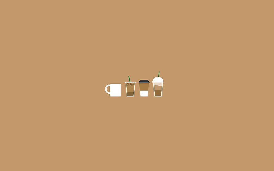 Minimalist Brown Aesthetic Coffee Cup Icons on Warm Tan Background HD wallpaper