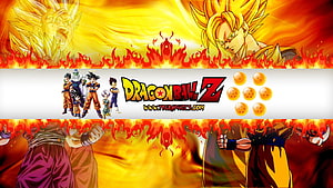 Dragon Ball Z Anime Banner Featuring Super Saiyan Goku and Dragon Balls HD wallpaper