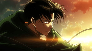 Levi Ackerman from Attack on Titan in a dramatic sunset profile shot HD wallpaper