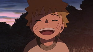 Young Naruto Uzumaki Smiling Joyfully at Sunset in the Forest HD wallpaper