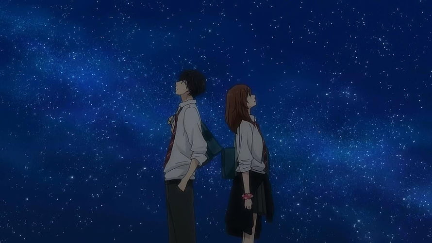 Ao Haru Ride anime couple gazing at a starry night sky HD wallpaper