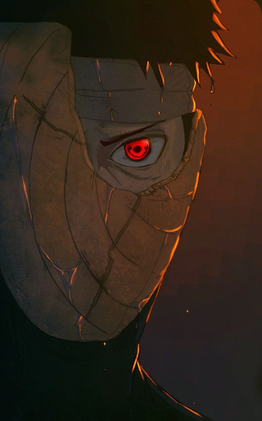 Obito Uchiha Sharingan Eye Close-Up in Dark Anime Style HD phone wallpaper