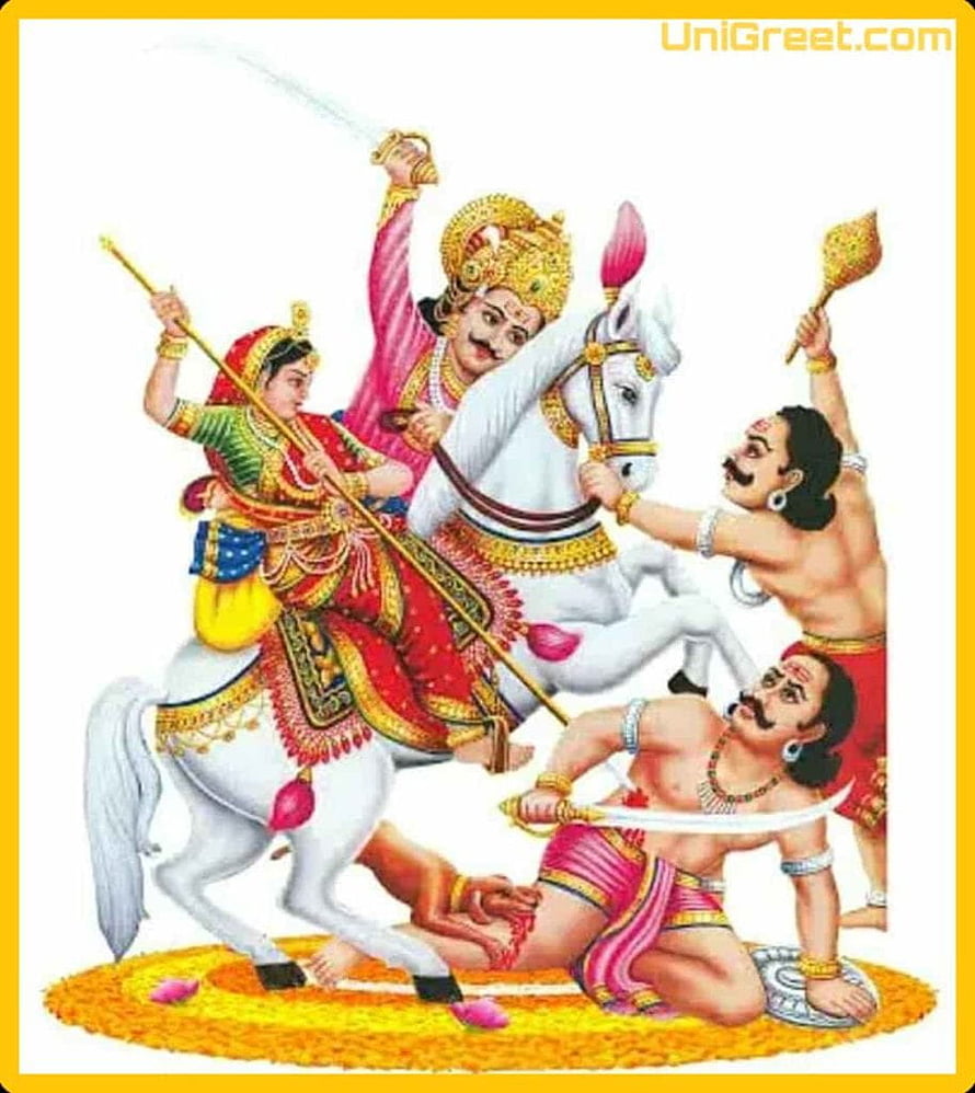 Khandoba and Malhari on White Horse in Traditional Indian Mythological Illustration HD phone wallpaper
