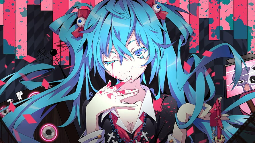 Hatsune Miku Dark Aesthetic Anime Wallpaper with Cyberpunk Elements HD wallpaper