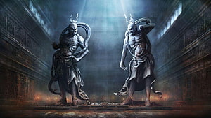 Hokuto Renkitoza Statues in a Grand Temple Hall from Hokuto no Ken HD wallpaper