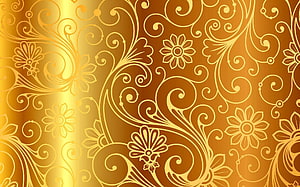 Elegant Gold Floral Damask Pattern with Vintage Scrollwork and Gradient Background HD wallpaper