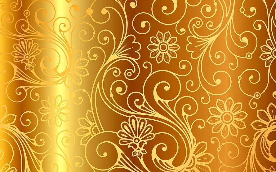 Elegant Gold Floral Damask Pattern with Vintage Scrollwork and Gradient Background HD wallpaper