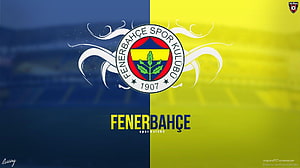 Fenerbahce Spor Kulubu Official Club Crest on Blue and Yellow Split Background HD wallpaper
