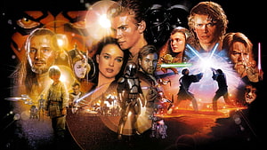 Star Wars Prequel Trilogy Character Collage with Anakin, Padme, and Obi-Wan Kenobi HD wallpaper