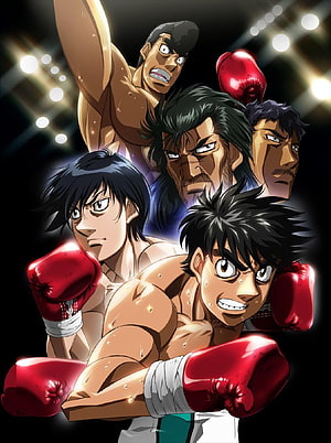 Hajime No Ippo Anime Boxing Characters in Red Gloves with Dramatic Ring Lighting HD phone wallpaper