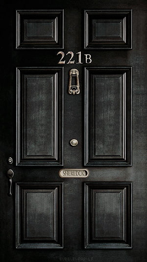 Sherlock Holmes 221B Baker Street Doorway with Vintage Brass Knocker and Nameplate HD phone wallpaper
