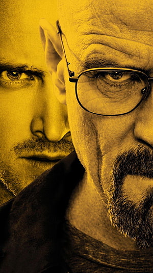 Breaking Bad Walter White and Jesse Pinkham Yellow Tinted Close-Up Portrait HD phone wallpaper
