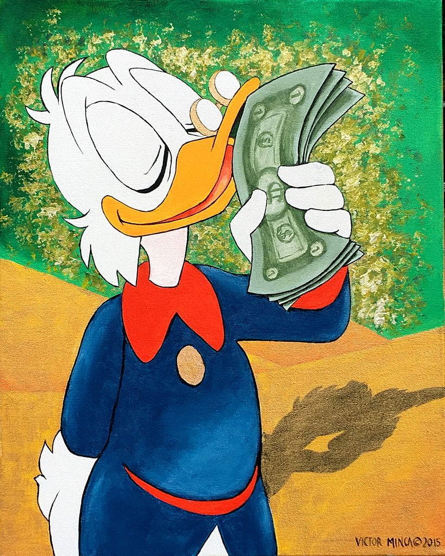 Scrooge McDuck Holding a Stack of Cash in a Classic Cartoon Style HD phone wallpaper