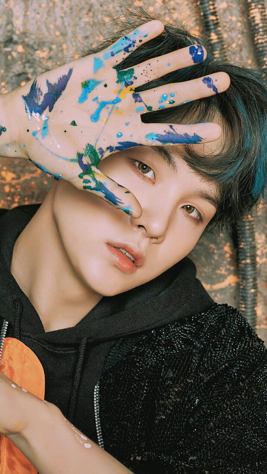 Suga BTS Portrait With Paint-Splattered Hand Over Face HD phone wallpaper