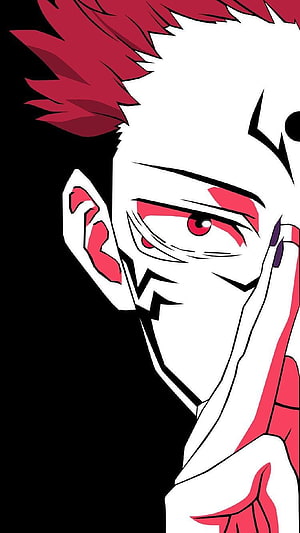 Sukuna Anime Character Close-Up Portrait with Red Hair and Intense Eyes HD phone wallpaper