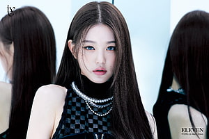 IVE Wonyoung ELEVEN Concept Photo in Black Checkered Outfit with Pearl Necklace HD wallpaper