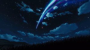 Comet Streaking Across Starry Night Sky in Your Name Anime Style HD wallpaper
