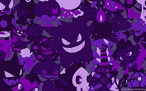 Gengar and Dark Type Pokemon Purple Monochrome Illustration HD wallpaper