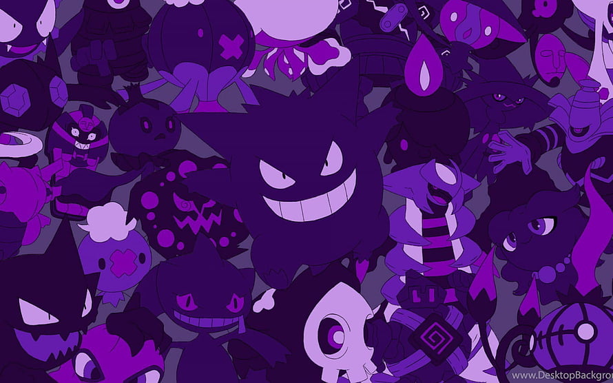 Gengar and Dark Type Pokemon Purple Monochrome Illustration HD wallpaper