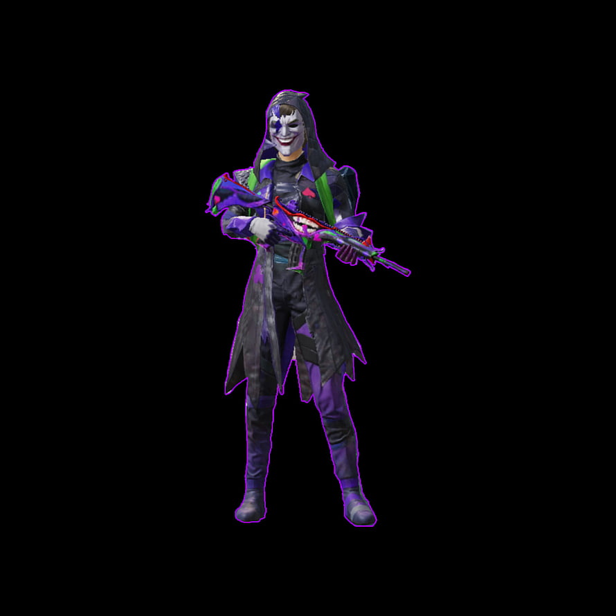 PUBG Mobile Joker Character Skin with Neon Purple Glow and Tactical Weapon HD phone wallpaper