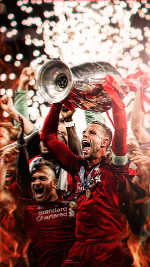 Liverpool FC Players Celebrating Champions League Trophy Victory HD phone wallpaper
