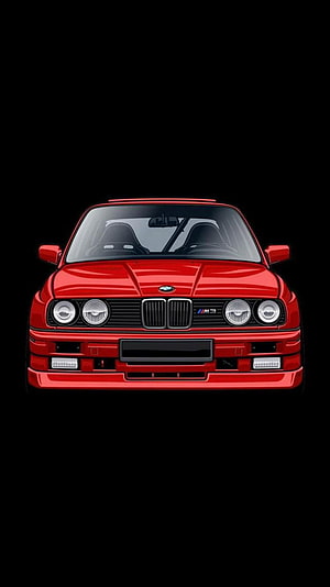 Red BMW E30 M3 Front View Digital Illustration on Black Background HD phone wallpaper