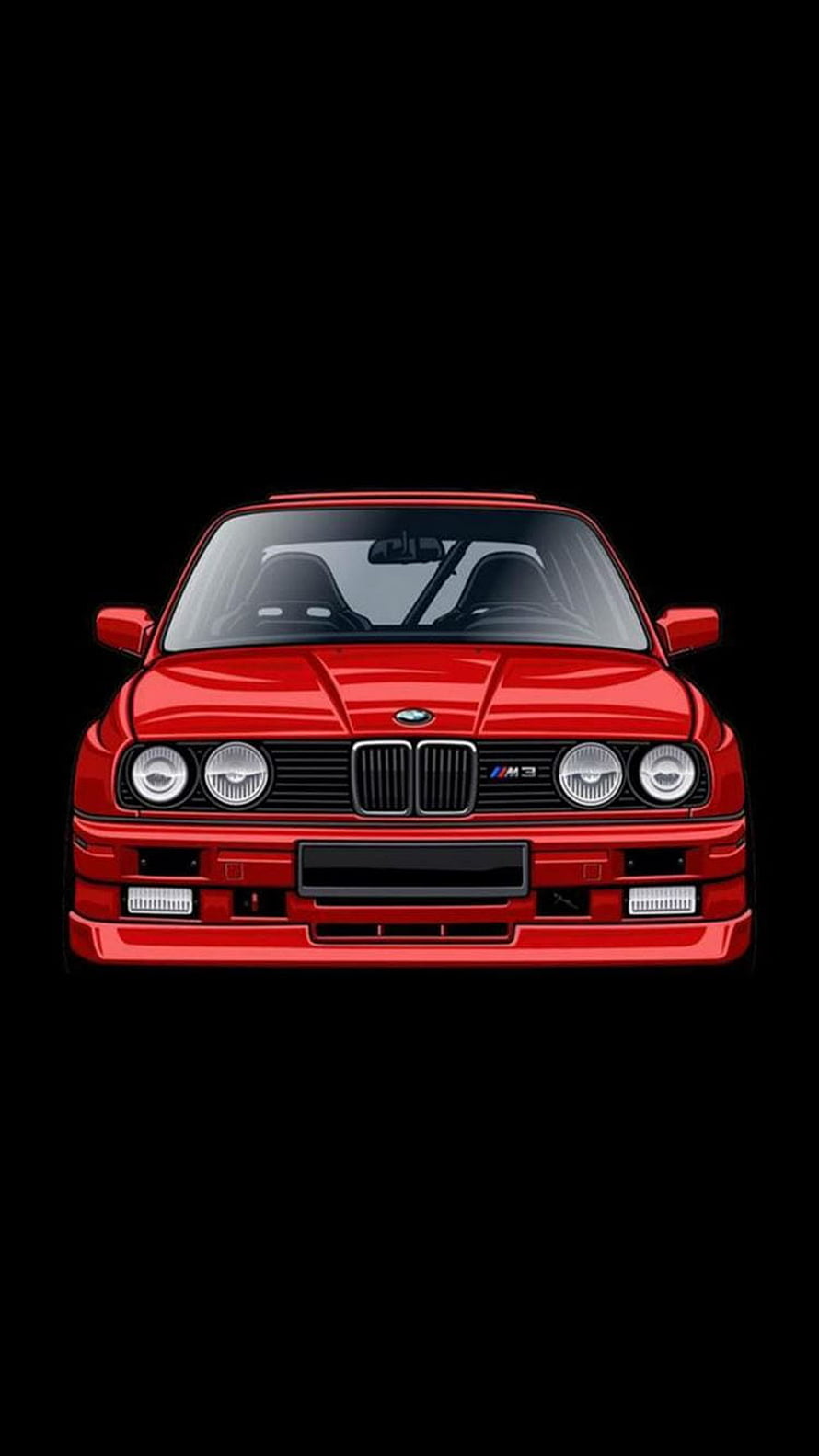 Red BMW E30 M3 Front View Digital Illustration on Black Background HD phone wallpaper