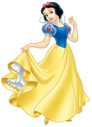 Snow White in her iconic blue and yellow gown with a red bow in her dark hair HD phone wallpaper