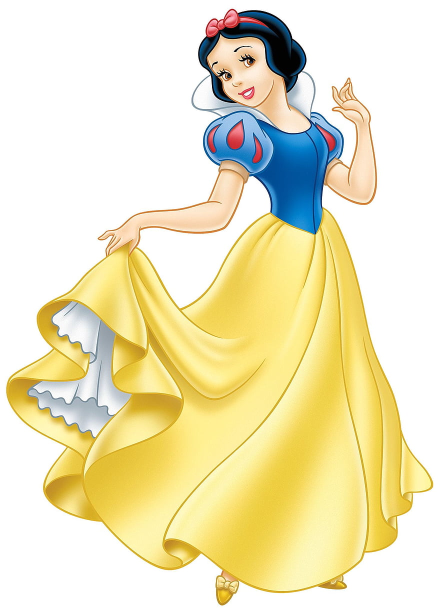 Snow White in her iconic blue and yellow gown with a red bow in her dark hair HD phone wallpaper