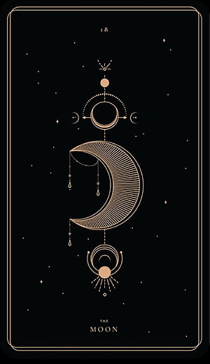 The Moon Tarot Card with Celestial Line Art and Gold Moon Phases on Black Background HD phone wallpaper