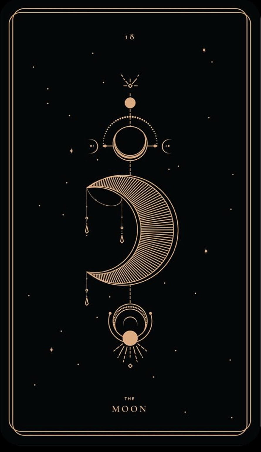 The Moon Tarot Card with Celestial Line Art and Gold Moon Phases on Black Background HD phone wallpaper