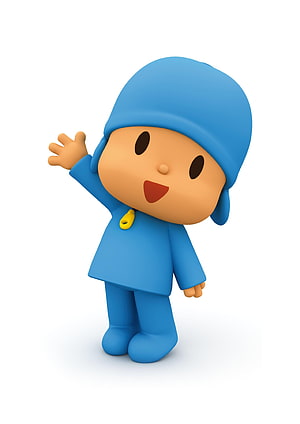 Pocoyo 3D Character Waving in Blue Outfit on White Background HD phone wallpaper