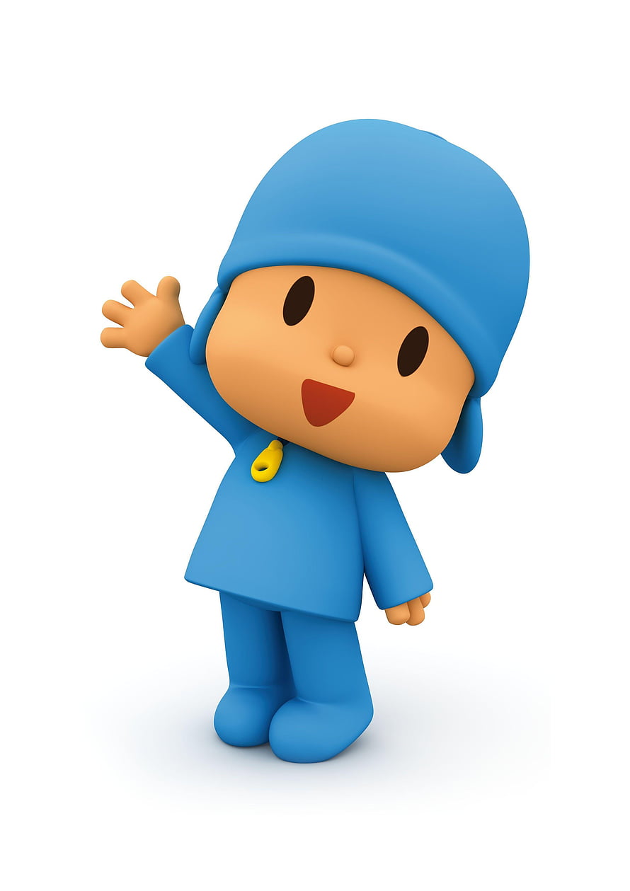 Pocoyo 3D Character Waving in Blue Outfit on White Background HD phone wallpaper